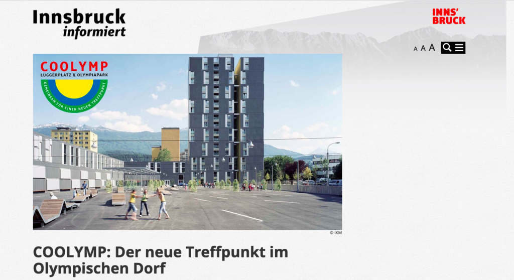 Screenshot der Unterseite auf Innsbruck Informiert, www.ibkinfo.at, die das Projekt Coolymp präsentiert und dokumentiert